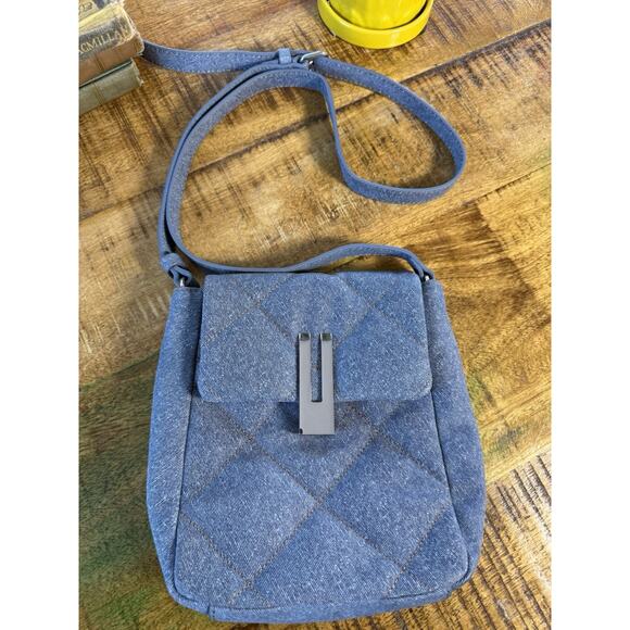 VINCE CAMUTO Doty Quilted Leather Denim Crossbody Bag Denim Blue - Picture 2 of 11